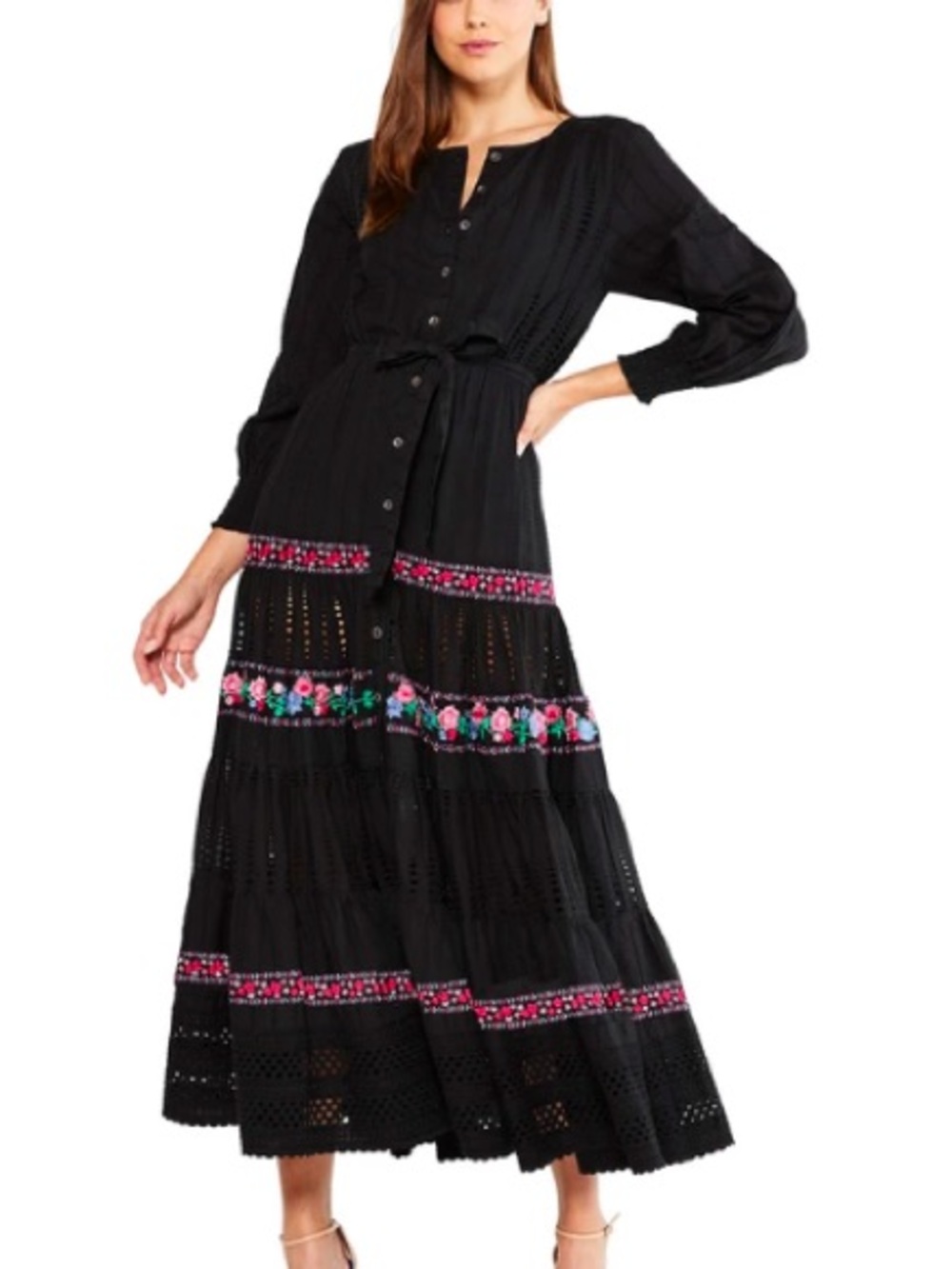 MISA Los Angeles Delfina Embroidered Eyelet Maxi Dress Sz XS